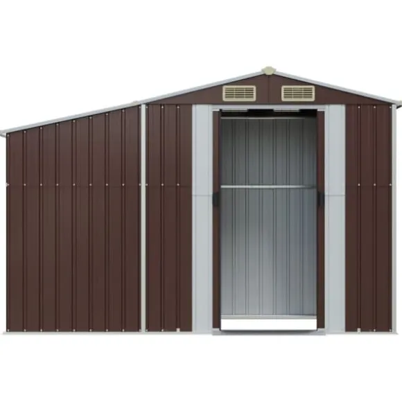 Haveskur i galvaniseret stål - Opbevaringsløsning til haven | Størrelse: 277x93x179 cm | Farve: Brun