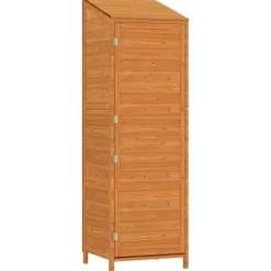 Haveskur i massivt grantræ - Opbevaringsskur til haveredskaber | Farve: Brun | Størrelse: 55x52x174,5 cm