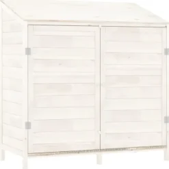 Haveskur i massivt grantræ - Ideel opbevaring til haveredskaber | Størrelse: 102x52x112 cm | Farve: Hvid