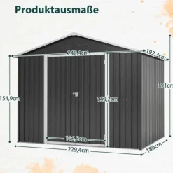 Haveskur i metal 240×192,3×191 cm med skydedør og 4 ventilationsåbninger, aflåseligt haveskur