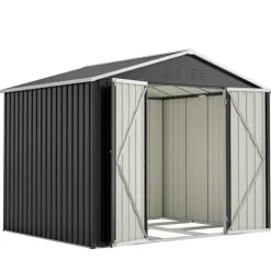 Haveskur i metal 240×192,3×191 cm med skydedør og 4 ventilationsåbninger, aflåseligt haveskur