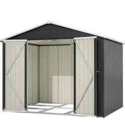 Haveskur i metal 240×192,3×191 cm med skydedør og 4 ventilationsåbninger, aflåseligt haveskur