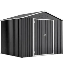 Haveskur i metal 240×192,3×191 cm med skydedør og 4 ventilationsåbninger, aflåseligt haveskur