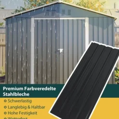Haveskur i metal 240×192,3×191 cm med skydedør og 4 ventilationsåbninger, aflåseligt haveskur