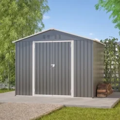 Haveskur i metal 8×6 fod med foldedør, antracitgrå – til opbevaring af haveredskaber og værktøj