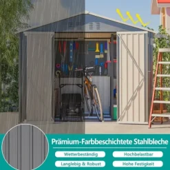 Haveskur i metal 8×6 fod med foldedør, antracitgrå – til opbevaring af haveredskaber og værktøj