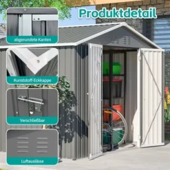 Haveskur i metal 8×6 fod med foldedør, antracitgrå – til opbevaring af haveredskaber og værktøj