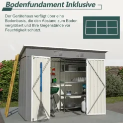 Haveskur i metal 8×4 ft (ca. 244×122 cm), grå – vejrbestandig, inkl. metalfundament (uden gulv) til have/terrasse