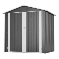 Haveskur i metal 142 x 185 cm, grå – aflåselig dør, ventilationshul, inkl. metalbund, vejrbestandig til haveredskaber