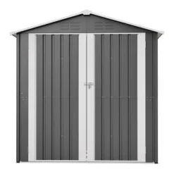 Haveskur i metal 142 x 185 cm, grå – aflåselig dør, ventilationshul, inkl. metalbund, vejrbestandig til haveredskaber