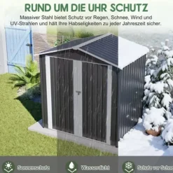 Haveskur i metal 142 x 185 cm, grå – aflåselig dør, ventilationshul, inkl. metalbund, vejrbestandig til haveredskaber