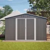 Haveskur i metal 300 x 252 x 191 cm, grå – gaveltag, robust opbevaring til haveredskaber og redskaber