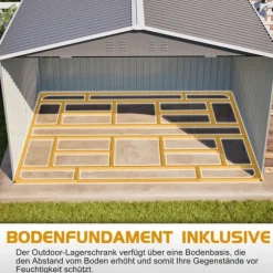 Haveskur i metal 300 x 252 x 191 cm, grå – gaveltag, robust opbevaring til haveredskaber og redskaber