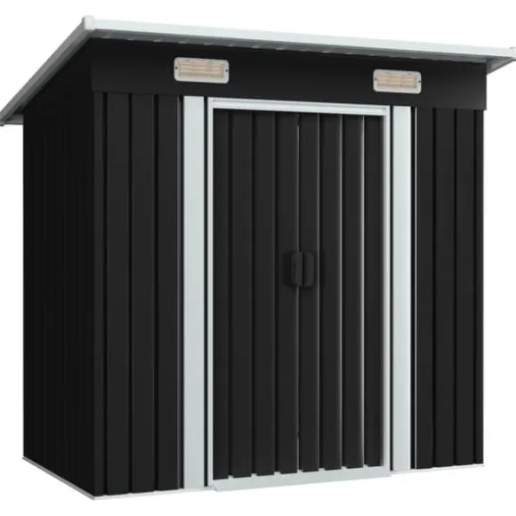 Haveskur i stål - Galvaniseret lagerskur med ventilationsåbninger | Farve: Antracitgrå