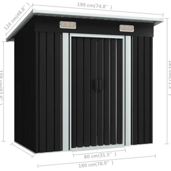 Haveskur i stål - Galvaniseret lagerskur med ventilationsåbninger | Farve: Antracitgrå