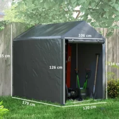 Haveskur/opbevaringstelt, robust og vejrbestandigt, stålramme, 1,2×1,8×1,6 m, mørkegrå