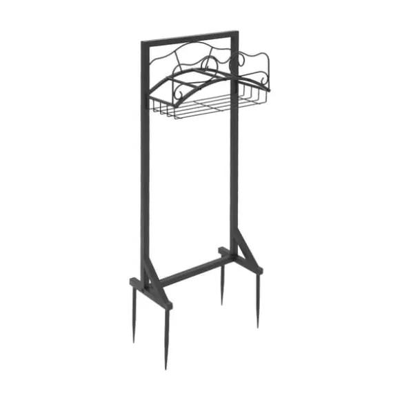Haveslangeholder - Fritstående slangestativ - Jern - Med jordspyd - Bæreevne 22,68 kg - Mål 38×18×86 cm - Samlet højde 106 cm - Sort