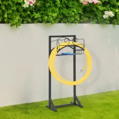 Haveslangeholder - Fritstående slangestativ - Jern - Med jordspyd - Bæreevne 22,68 kg - Mål 38×18×86 cm - Samlet højde 106 cm - Sort