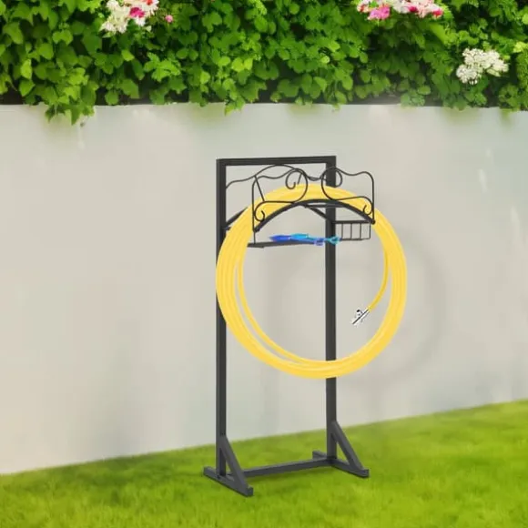 Haveslangeholder - Fritstående slangestativ - Jern - Med jordspyd - Bæreevne 22,68 kg - Mål 38×18×86 cm - Samlet højde 106 cm - Sort