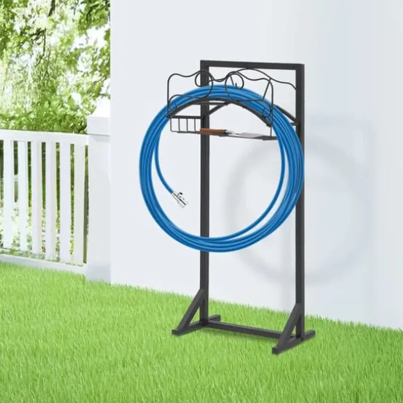 Haveslangeholder - Fritstående slangestativ - Jern - Med jordspyd - Bæreevne 22,68 kg - Mål 38×18×86 cm - Samlet højde 106 cm - Sort