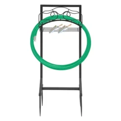 Haveslangeholder - Fritstående slangestativ - Jern - Med jordspyd - Bæreevne 22,68 kg - Mål 38×18×86 cm - Samlet højde 106 cm - Sort