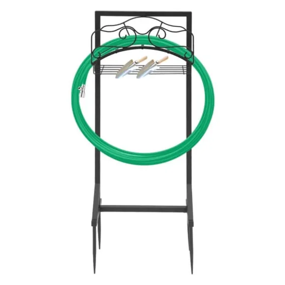 Haveslangeholder - Fritstående slangestativ - Jern - Med jordspyd - Bæreevne 22,68 kg - Mål 38×18×86 cm - Samlet højde 106 cm - Sort