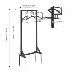 Haveslangeholder - Fritstående slangestativ - Jern - Med jordspyd - Bæreevne 22,68 kg - Mål 38×18×86 cm - Samlet højde 106 cm - Sort
