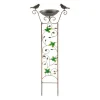 Have-spalier - Klatrestativ med fuglebad - Højde 100 cm - Metal - Fuglemotiv - Fuglebad 5 cm dyb - Jordspyd 17 cm - Vandtæt - Rød