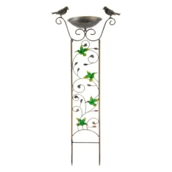 Have-spalier - Klatrestativ med fuglebad - Højde 100 cm - Metal - Fuglemotiv - Fuglebad 5 cm dyb - Jordspyd 17 cm - Vandtæt - Rød
