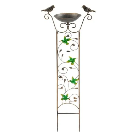 Have-spalier - Klatrestativ med fuglebad - Højde 100 cm - Metal - Fuglemotiv - Fuglebad 5 cm dyb - Jordspyd 17 cm - Vandtæt - Rød