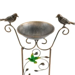 Have-spalier - Klatrestativ med fuglebad - Højde 100 cm - Metal - Fuglemotiv - Fuglebad 5 cm dyb - Jordspyd 17 cm - Vandtæt - Rød
