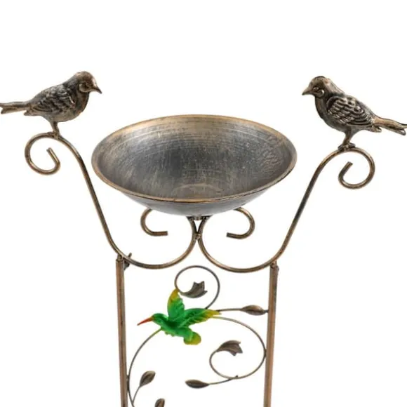 Have-spalier - Klatrestativ med fuglebad - Højde 100 cm - Metal - Fuglemotiv - Fuglebad 5 cm dyb - Jordspyd 17 cm - Vandtæt - Rød
