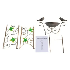 Have-spalier - Klatrestativ med fuglebad - Højde 100 cm - Metal - Fuglemotiv - Fuglebad 5 cm dyb - Jordspyd 17 cm - Vandtæt - Rød