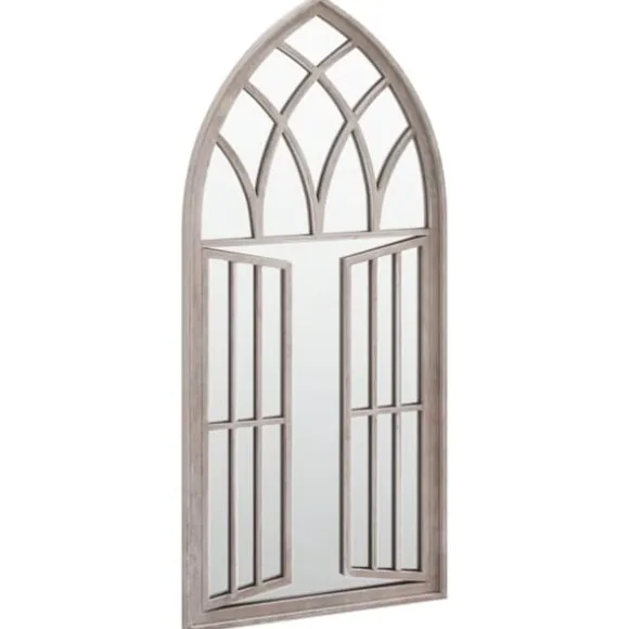 Havespejl i jern med rusteffekt - Dekorativt udendørs | Størrelse: 100x45 cm | Farve: Sand