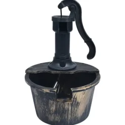 Havespringvand tønde med pumpe - Rustik udendørs dekoration | Farve: Grå | Størrelse: 50x50x80 cm