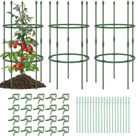 Havestativ, 3-pak Havestativ 40"/60" Høje Plantestøttestativer med Klemmer og Bånd-S, 20x40"/20x60", Grøn