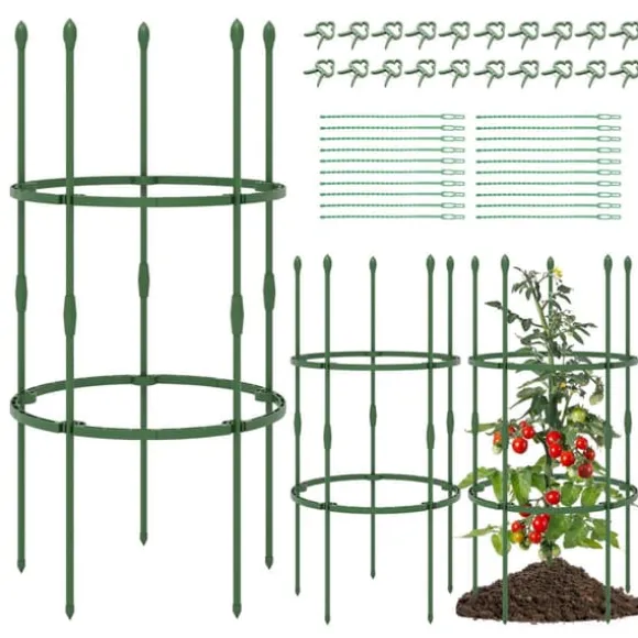 Havestativ, 3-pak Havestativ 40"/60" Høje Plantestøttestativer med Klemmer og Bånd-S, 20x40"/20x60", Grøn