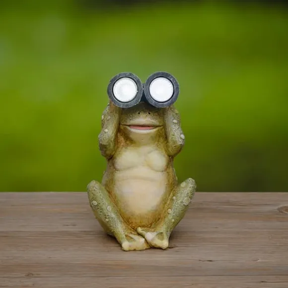 Havestatue Frø med solcellelampe og LED-belysning