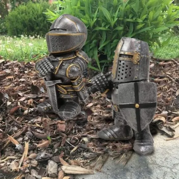 Havestatue Ridder Dværgvagt Rustning Miniature Ridderskulptur til Haveindretning