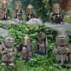 Havestatue Ridder Dværgvagt Rustning Miniature Ridderskulptur til Haveindretning