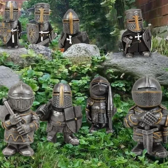 Havestatue Ridder Dværgvagt Rustning Miniature Ridderskulptur til Haveindretning