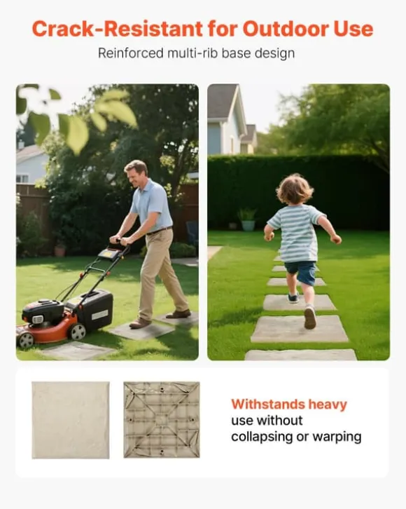 Havetrædesten - Trinsten - Sæt med 4 - 39,5 x 39,5 cm - Vejrbestandig plast - Med jordspyd - Til gangsti i have/terrasse - Beige