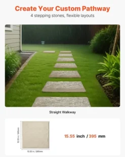 Havetrædesten - Trinsten - Sæt med 4 - 39,5 x 39,5 cm - Vejrbestandig plast - Med jordspyd - Til gangsti i have/terrasse - Beige