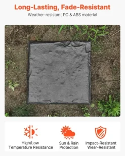 Havetrinsten / Trædesten - Sæt 16 stk. - Mål 39,5 x 39,5 cm - Vejrbestandig plast - Med jordspyd til fastgørelse - Til græsplæne og terrasse - Grå