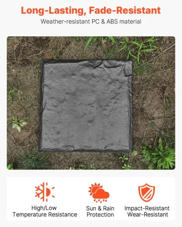 Havetrinsten / Trædesten - Sæt 16 stk. - Mål 39,5 x 39,5 cm - Vejrbestandig plast - Med jordspyd til fastgørelse - Til græsplæne og terrasse - Grå