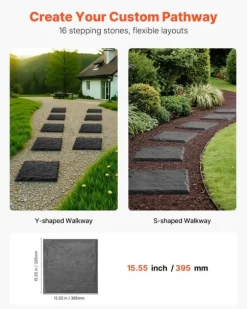 Havetrinsten / Trædesten - Sæt 16 stk. - Mål 39,5 x 39,5 cm - Vejrbestandig plast - Med jordspyd til fastgørelse - Til græsplæne og terrasse - Grå