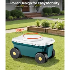Havevogn med Sæde på Ruller, Model 114 kg, Havescooter med Opbevaringskasse & Komfortabelt Sæde