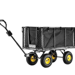 Havevogn, Pulverlakeret metalmateriale, 450 kg kapacitet, Dimensioner 96x51x72 cm, Mønstret hjul for stabilitet, Netvægge med PVC presenning