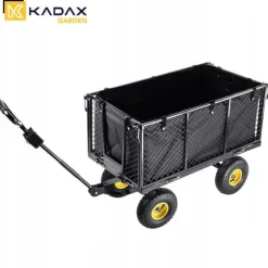 Havevogn, Pulverlakeret metalmateriale, 450 kg kapacitet, Dimensioner 96x51x72 cm, Mønstret hjul for stabilitet, Netvægge med PVC presenning
