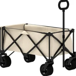 Havevogn sammenklappelig 100 kg med aftagelig dug, håndtag & hjul, 138 L, beige
